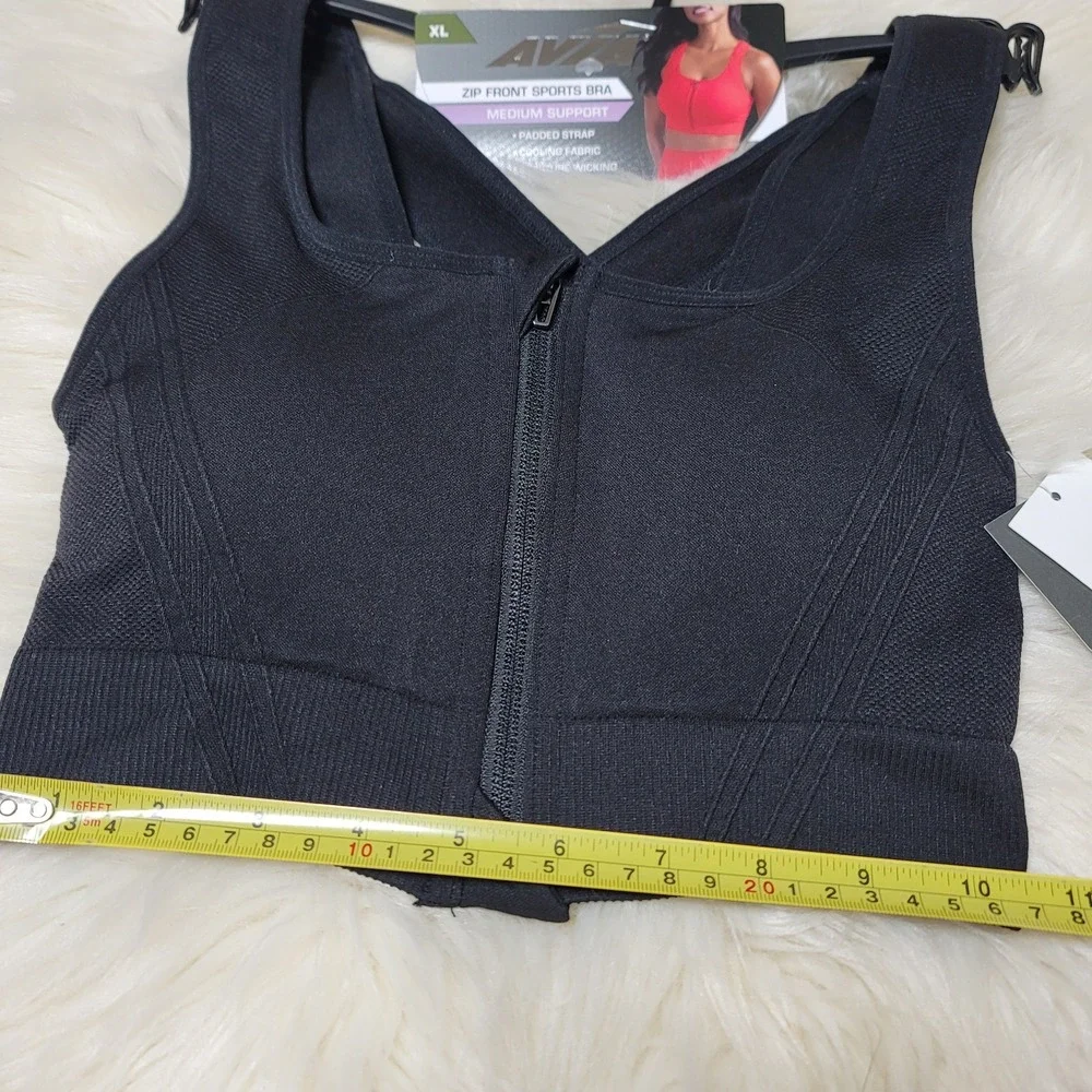 NWT Avia Sports Bra Sz S Womens Zip Front Black Moisture Wicking Athleisure
